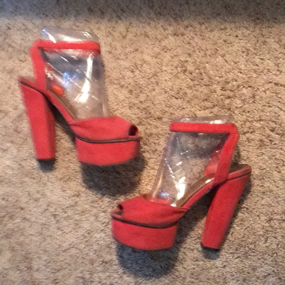 Forever 21 Faux Suede Burnt Orange Platform Heels - Picture 2 of 3